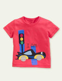 Cartoon Digital Car Appliqué Short Sleeve T-shirt - CCMOM