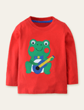 Cartoon Frog Appliqué Long Sleeve T-shirt - CCMOM