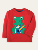 Cartoon Frog Appliqué Long Sleeve T-shirt - CCMOM