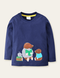 Cartoon Mole Appliqué Long Sleeve T-shirt - CCMOM