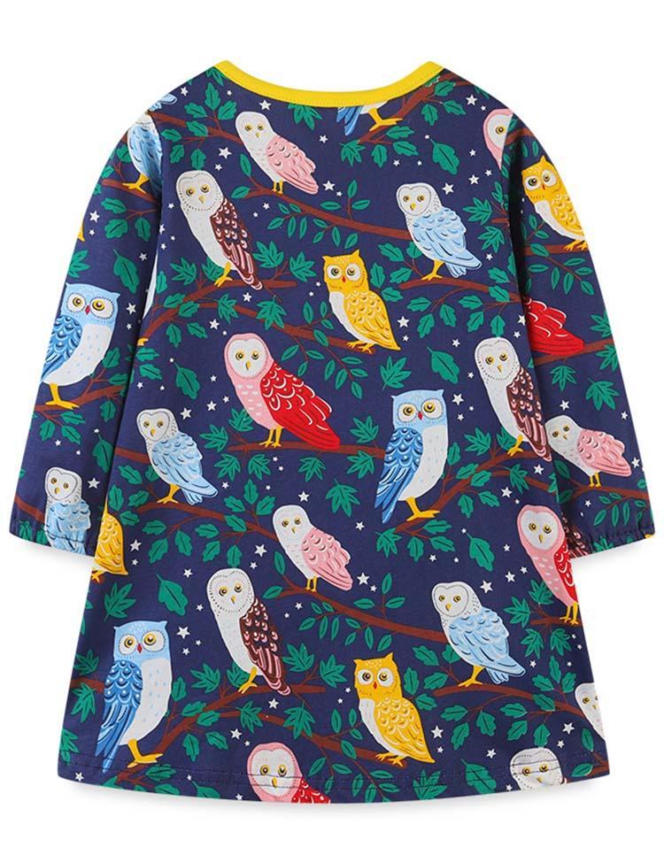 Cartoon Owl Print Dress - CCMOM