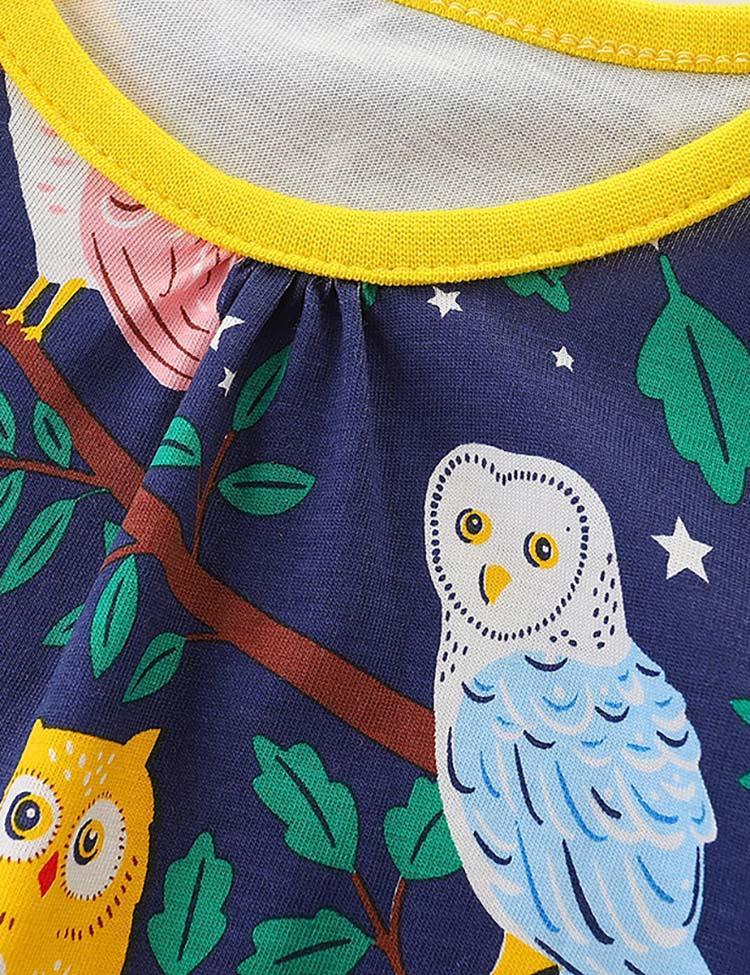 Cartoon Owl Print Dress - CCMOM