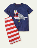 Cartoon Pigeon Printed Short-Sleeved Shorts Two-Piece Set - CCMOM