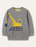 Cat Excavator Printed Long-Sleeved Sweatshirt