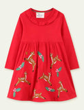 Christmas Deer Appliqué Long-Sleeved Dress