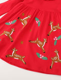 Christmas Deer Appliqué Long-Sleeved Dress - CCMOM