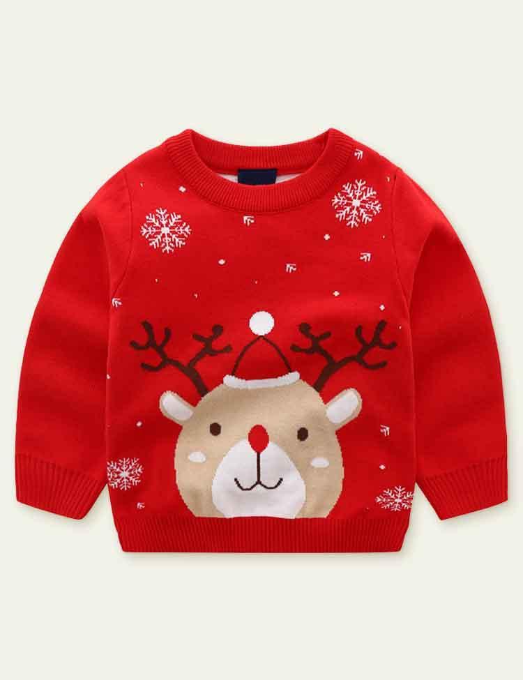 Christmas Snowflake Deer Brocade Sweater - CCMOM