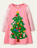 Christmas Tree Appliqué Long Sleeve Dress