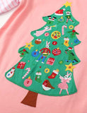 Christmas Tree Appliqué Long Sleeve Dress - CCMOM