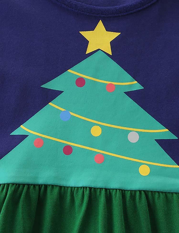 Christmas Tree Print Long Sleeve Dress - CCMOM