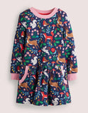 Clearance Sale-Toddler & Kid Girl Festive Animals Print Sweatshirt Splice Dress