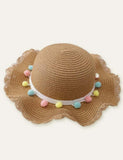 Color Fur Ball Vacation Straw Hat