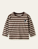 Cute Cartoon Embroidery Striped Long Sleeve T-shirt - CCMOM