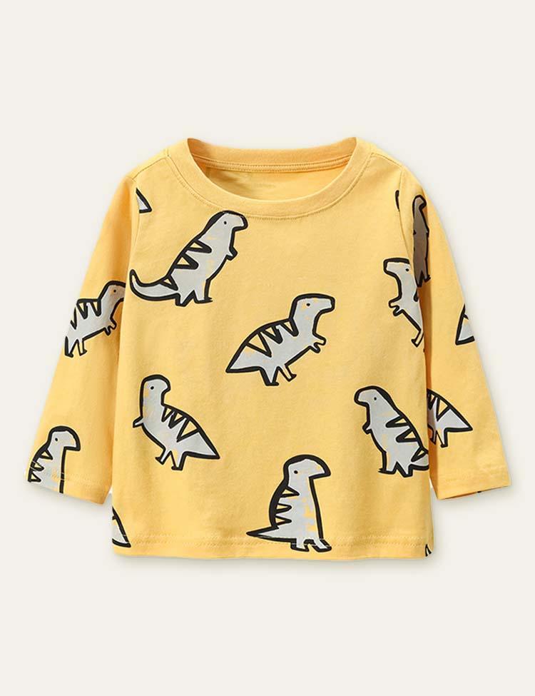 Cute Dinosaur Printed Long-Sleeved T-shirt - CCMOM