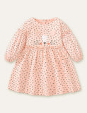 Cute Kitten Embroidered Polka Dot Long Sleeve Dress - CCMOM