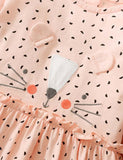 Cute Kitten Embroidered Polka Dot Long Sleeve Dress - CCMOM