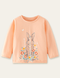 Cute Long-Sleeved Rabbit Printed T-shirt
