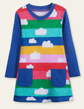 Dark Cloud Printed Rainbow Striped Dress - CCMOM