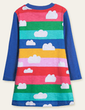 Dark Cloud Printed Rainbow Striped Dress - CCMOM