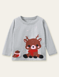 Deer Printed Long-Sleeved T-shirt