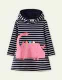 Dinosaur Appliqué Pocket Hoodie Dress