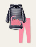 Dinosaur Appliqué Stripe Hooded Set