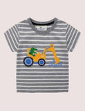 Dinosaur Excavator Striped T-shirt