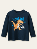 Dinosaur for Playing Football Printed Long Sleeve T-shirt - CCMOM