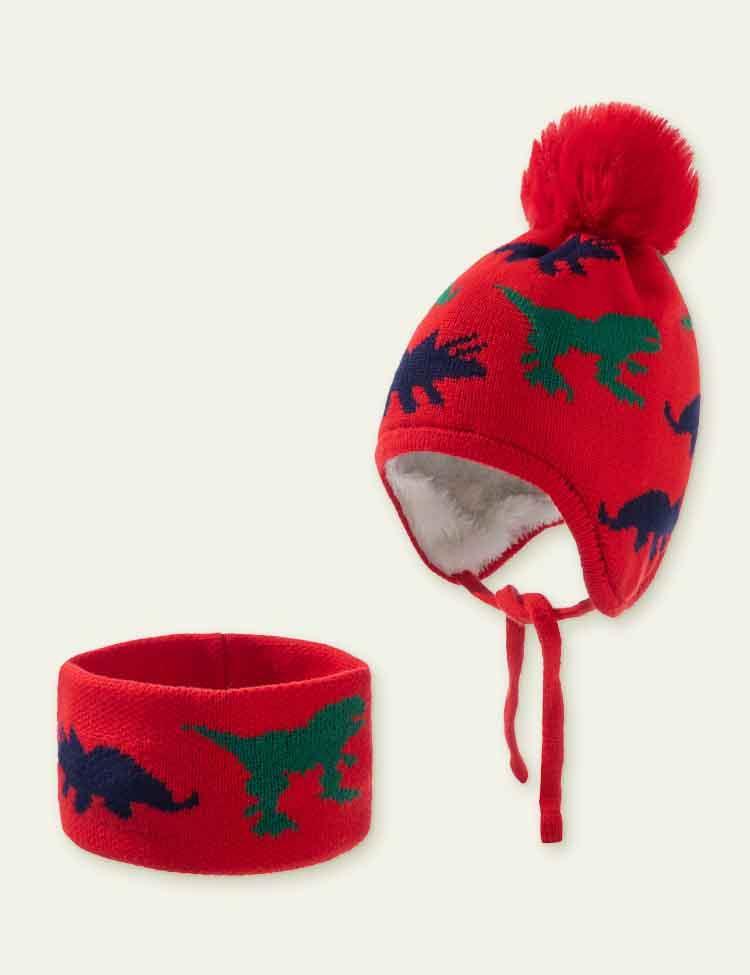 Dinosaur Jacquard Woolen Hat + Scarf Set - CCMOM