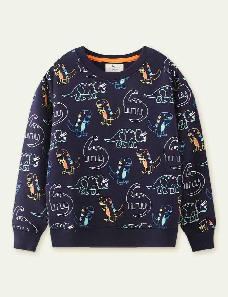 Dinosaur Line Printing Crew Neck Pullover Sweatshirt - CCMOM
