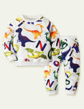 Dinosaur Printed Sweat Casual Pants Two-Piece Set