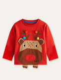 Elk Appliqué Fur Ball Long Sleeve T-shirt - CCMOM