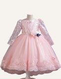 Girls' Long-Sleeved Trailing Princess Dress Flower Dress