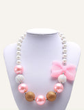Children's pink bow beaded necklace