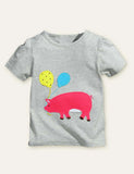 Unisex Balloon Pig Appliqué T-shirt