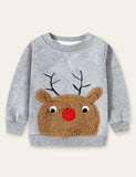 Christmas Elk Animal Appliqué Embroidered Sweatshirt