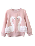 Spring and Autumn Cartoon Swan Print Solid Color round Neck Long Sleeve Sweater