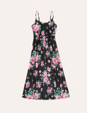 Family Matching All Over Floral Print Spaghetti Strap Midi Dresses and Splicing T-Shirt Sets - CCMOM