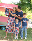 Family Matching Button Desgin Short Sleeves Splice Floral Printed Dress - CCMOM