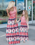Family Matching Floral Print Splice Solid Color Strap Dress Sets - CCMOM