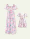 Family Matching Tie-Dye Flutter-sleeve Midi Dress for Mommy and Me - CCMOM