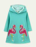 Flamingo Appliqué Hooded Sweat Dress - CCMOM