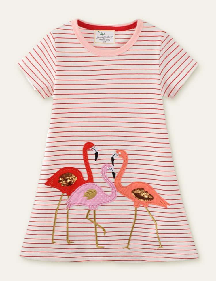 Flamingo Appliqué Striped Dress - CCMOM