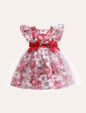 Floral Bow Mesh Party Dress - CCMOM