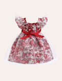 Floral Bow Mesh Party Dress - CCMOM
