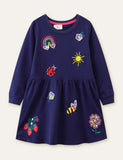 Floral Butterfly Rainbow Embroidered Dress - CCMOM