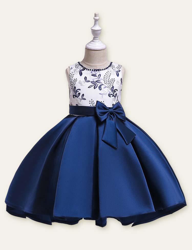 Floral Embroidered Bow Party Dress - CCMOM