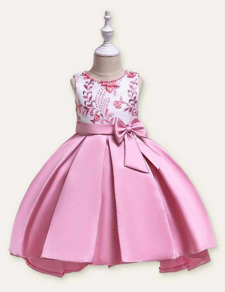 Floral Embroidered Bow Party Dress - CCMOM