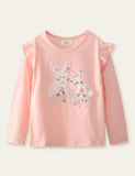 Floral Rabbit Appliqué Embroidered Long Sleeve T-shirt - CCMOM