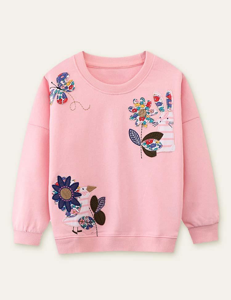 Floral Rabbit Butterfly Appliqué Sweatshirt - CCMOM